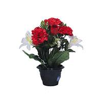 Pot fleurs artificielles pour le cimetière œillets et lys Rouge-blanc