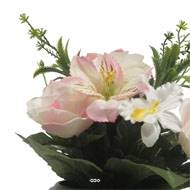 Pot pour les Tombes de Rose, Alstromeria et Orchidée artificiels pour la Toussaint Rose-crème