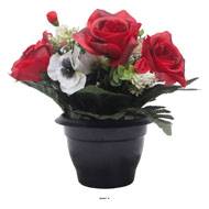 Pot de Rose, pensée et mini fleurs artificiels pour la Toussaint Rouge