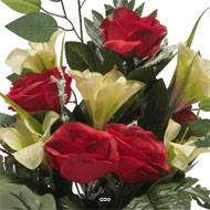 Vasque de Rose, Lys, Gypsophile et Ficus pour la toussaint Rouge