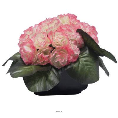 Bac carré fleurs artificielles œillets Rose-crème pour la Toussaint