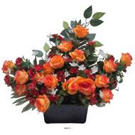 Devant de tombe de Rose, Mini fleurs et Ficus Orange artificiels pour la Toussaint