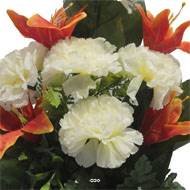 Jardinière fleurs artificielles d'œillet et de Lys Orange pour la Toussaint