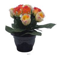 Pot pour Tombe de bouton de rose et mini fleurs Jaune artificiels - Toussaint 
