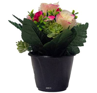 Pot de fleurs artificielles pour le cimetière H 22 cm D 18 cm Rose-crème
