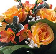 Vasque de fleurs artificielles Roses pour le cimetière H 28 cm D 30 cm Orange