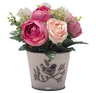 Pot Zinc fleurs artificielles Boutons de Pivoines pour le cimetière H 24 cm D 21 cm Fushia