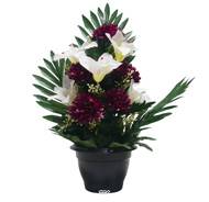Pot de Chrysanthemes fleurs artificielles pour le cimetière H 38 cm D 22 cm Bourgogne