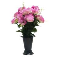 Pot Cône de Roses fleurs artificielles pour le cimetière H 43 cm D 27cm Rose