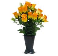 Pot Cône de Boutons de Roses fleurs artificielles pour le cimetière H 38 cm D 26 cm Orange