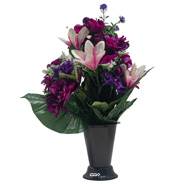 Pot Cône de Lys fleurs artificielles pour le cimetière H 45 cm D 30 cm Pourpre