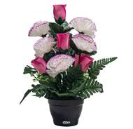 Pot d'Oeillets fleurs artificielles pour le cimetière H 36 cm D 33 cm Rose
