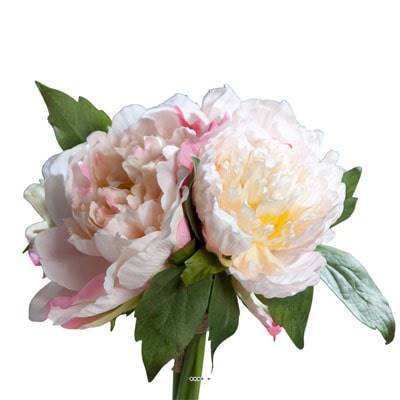 Bouquet de 3 Pivoines Rose epanouies artificielles Corde et feuillage H 26 cm