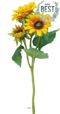 Tournesol artificiel en branche, 3 fleurs ouvertes, H 37 cm - BEST