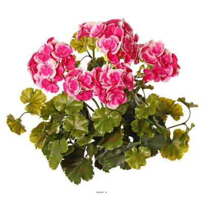 Geranium artificiel en piquet H 38 cm 6 tetes plastique anti UV exterieur Rose soutenu