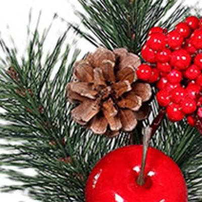 Branche de sapin artificiel H 34 cm D 22 cm avec pomme de pin, Baies et pomme