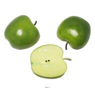 Lot de 3 Demi-Pommes Granny Smith Artificielles en Plastique Soufflé - L 75 x 68 mm