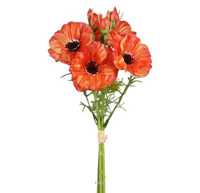 Bouquet de 6 coquelicots artificiels orange H 29 cm