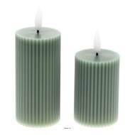 Lot de 2 Bougies Cylindriques Cire Verte 3DF avec Nervures - D 5 cm H 7,5-10 cm