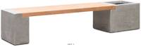 Banc teck et fibres de ciment l 51 cm x Long 223 cm x H 43 cm Ext. banc dcoratif marron et gris