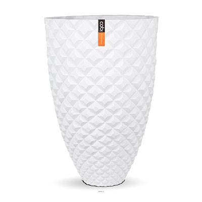 Joli grand vase effet 3D fibres synthétiques H 87 x D 59 cm Blanc