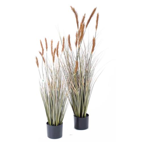 Graminée en pot factice plante d'eau et quenouille H90cm D30cm Caramel