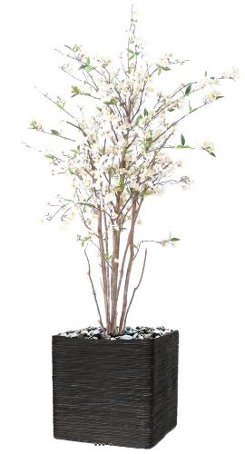 Cerisier en fleurs artificiel 10 troncs bois en pot H 150 cm