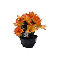 Vasque fleurs artificielles cimetière gerberas et lys H 28 cm D 25 cm Orange