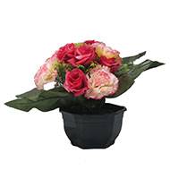 Vasque fleurs artificielles cimetière œillets et roses Rose fushia