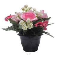 Pot de Rose, pensée et mini fleurs artificiels pour la Toussaint Rose
