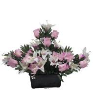 Devant de tombe de Rose et Lys tigré Rose artificiels pour la Toussaint