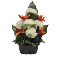 Jardinière fleurs artificielles d'œillet et de Lys Orange pour la Toussaint