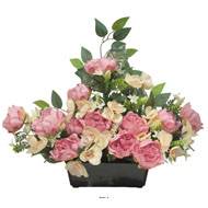 Devant de tombe de Pivoine, Orchidée, mini fleurs et ficus Rose calme artificiels pour la Toussaint
