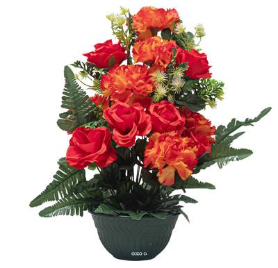 Vasque de Roses fleurs artificielles pour le cimetière H 46 cm D 44 cm Orange