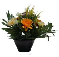 Vasque de Gerberas fleurs artificielles pour le cimetière H 26 cm D 23 cm Orange