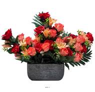 Devant de tombe pot Béton fleurs artificielles pour le cimetière H 45 cm Lg 54 cm