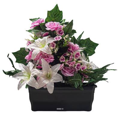 Devant de tombe fleurs artificielles pour le cimetière roses, mini-fleurs et lys H 60 cm Rose pâle