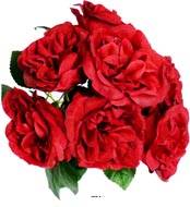 Bouquet de 7 Roses factices en piquet et feuillage Hauteur 42cm Rouge