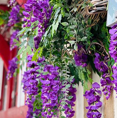 Branche de Glycine artificielle Mauve H 85 cm 81 feuilles 3 fleurs