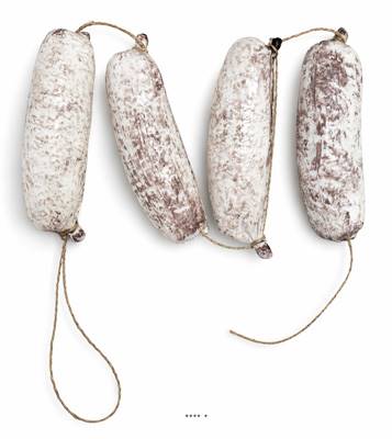 Saucisse à la ficelle factice (4 pcs) en plastique soufflé 120 x 35 mm