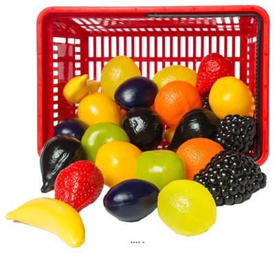 Panier de 27 Fruits Artificiels Miniatures - Plastique Soufflé