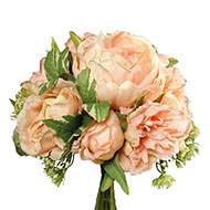 Bouquet Pivoines &Carottes sauvages factice 7 fleurs H20cm Rose saumon