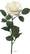 Rose factice Paris H64cm tête D9cm 12 feuilles tissu Blanc neige BEST