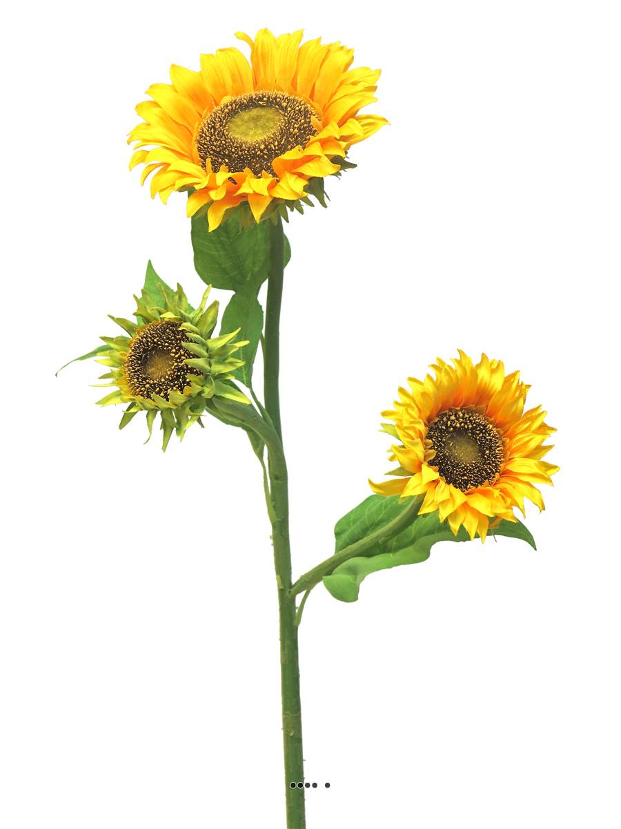 Tournesols Artificiels Tournesol artificiel en branche, 2 fleurs, un bouton, H 85 cm |  Artificielles.com