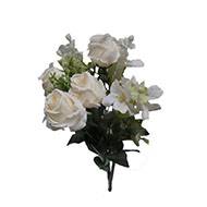 Bouquet de mini fleurs artificielles et roses H 33 cm Blanc neige