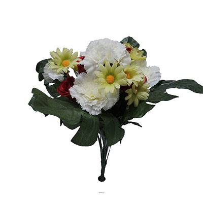 Bouquet de fleurs artificielles roses, oeillets et marguerites H 43 cm Rouge-blanc
