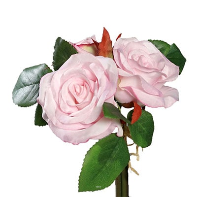 Adorable petit bouquet de fausses roses 3 têtes H 17 cm Rose pâle