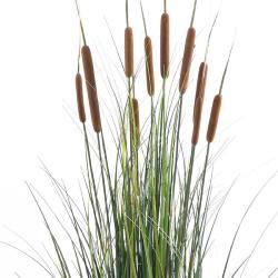 Graminée Verte en pot factice plante eau & 10 quenouille H120cm Marron