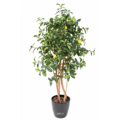 Citronnier factice tronc naturel en pot et fruits H150cm Jaune citron