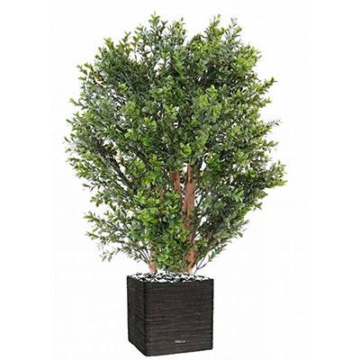 Buisson de buis artificiel en pot plastique anti-UV extérieur H 70 cm L 50 cm